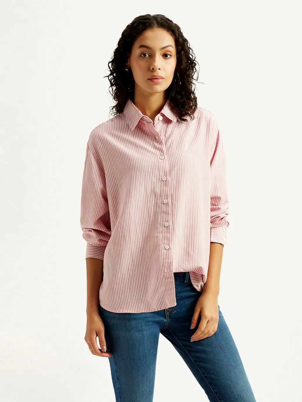 Women's Pink Striped Relaxed Fit Shirt 1