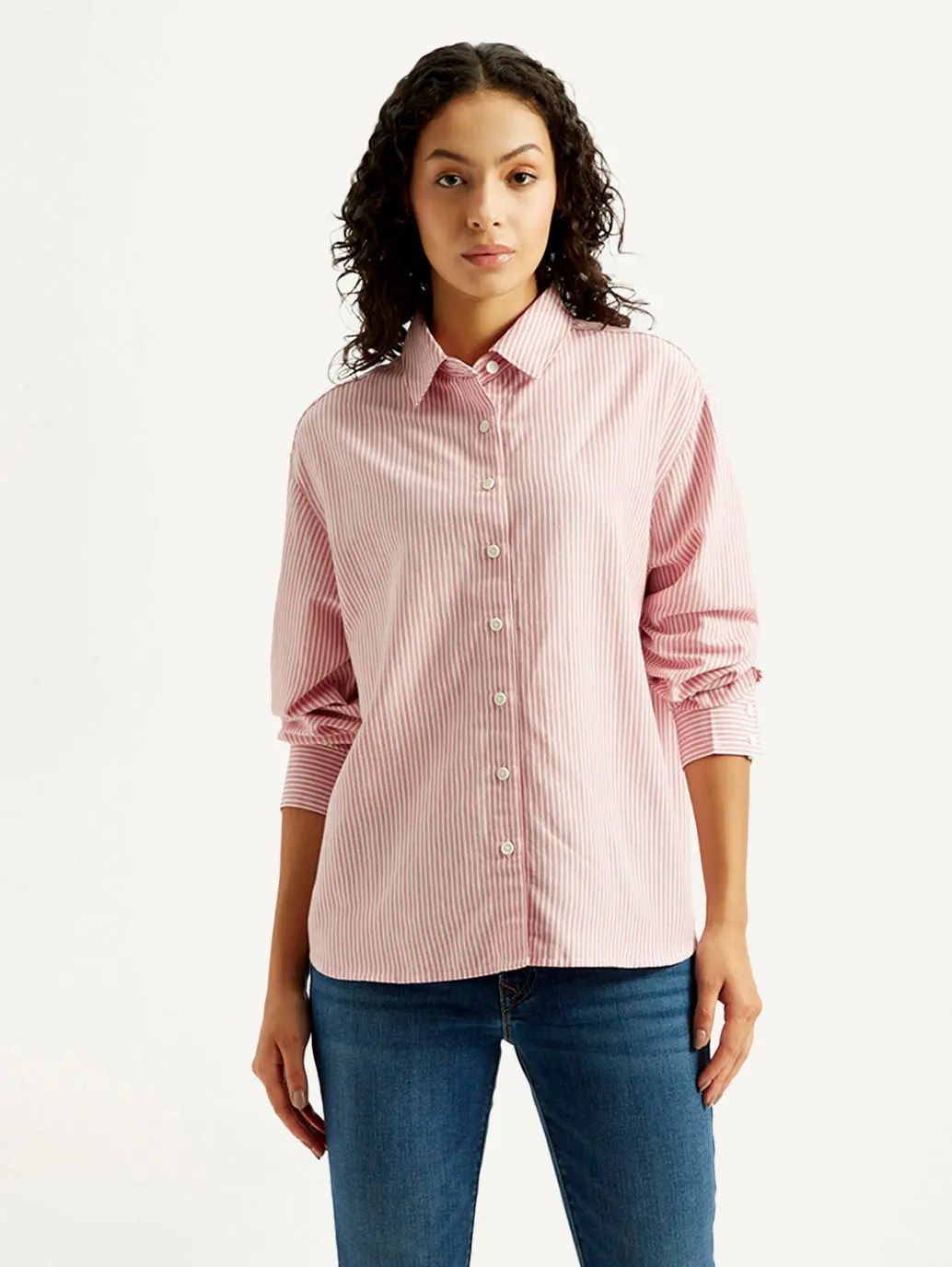 Women's Pink Striped Relaxed Fit Shirt 2