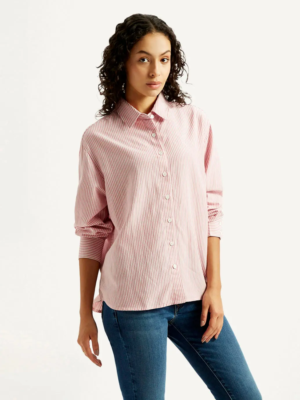 Women's Pink Striped Relaxed Fit Shirt 5