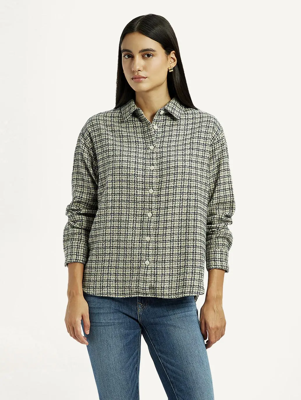 Women's Checkered Green Relaxed Fit Shirt 1