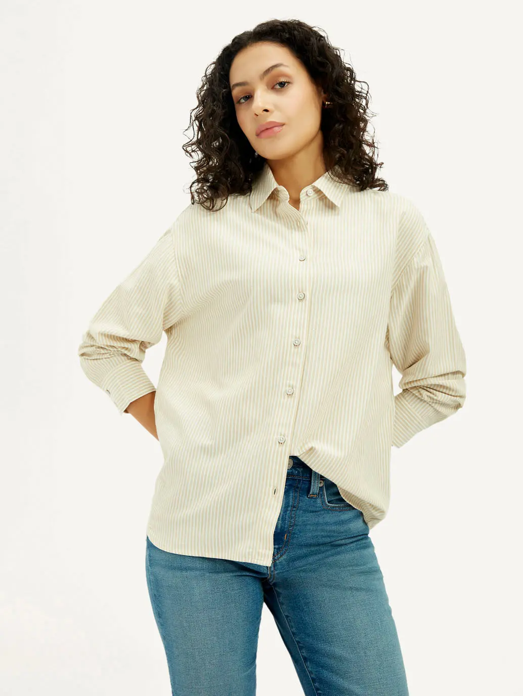 Women's Striped Beige Relaxed Fit Shirt 1
