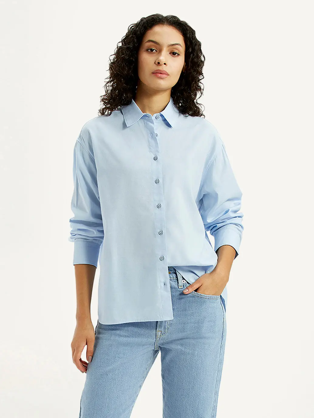 Women's Solid Light Blue Relaxed Fit Shirt 1