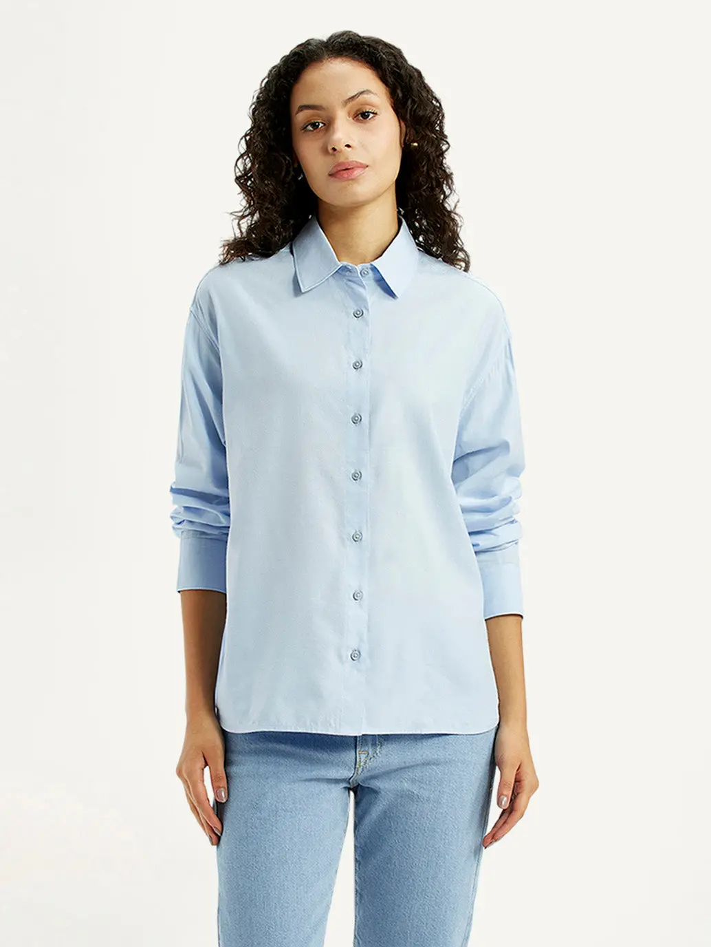 Women's Solid Light Blue Relaxed Fit Shirt 2