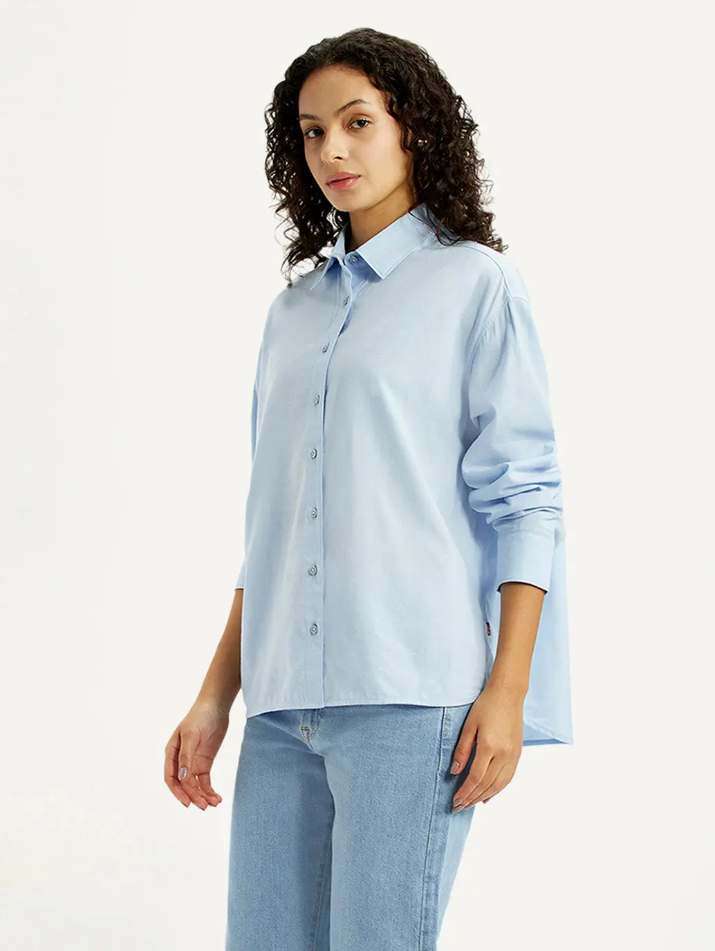 Women's Solid Light Blue Relaxed Fit Shirt 5