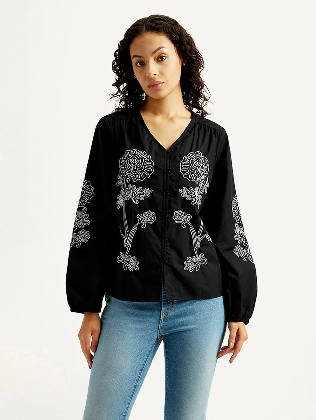 Women's Floral Black V-Neck Top 5