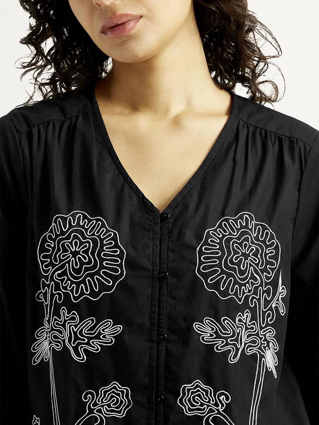 Women's Floral Black V-Neck Top 4