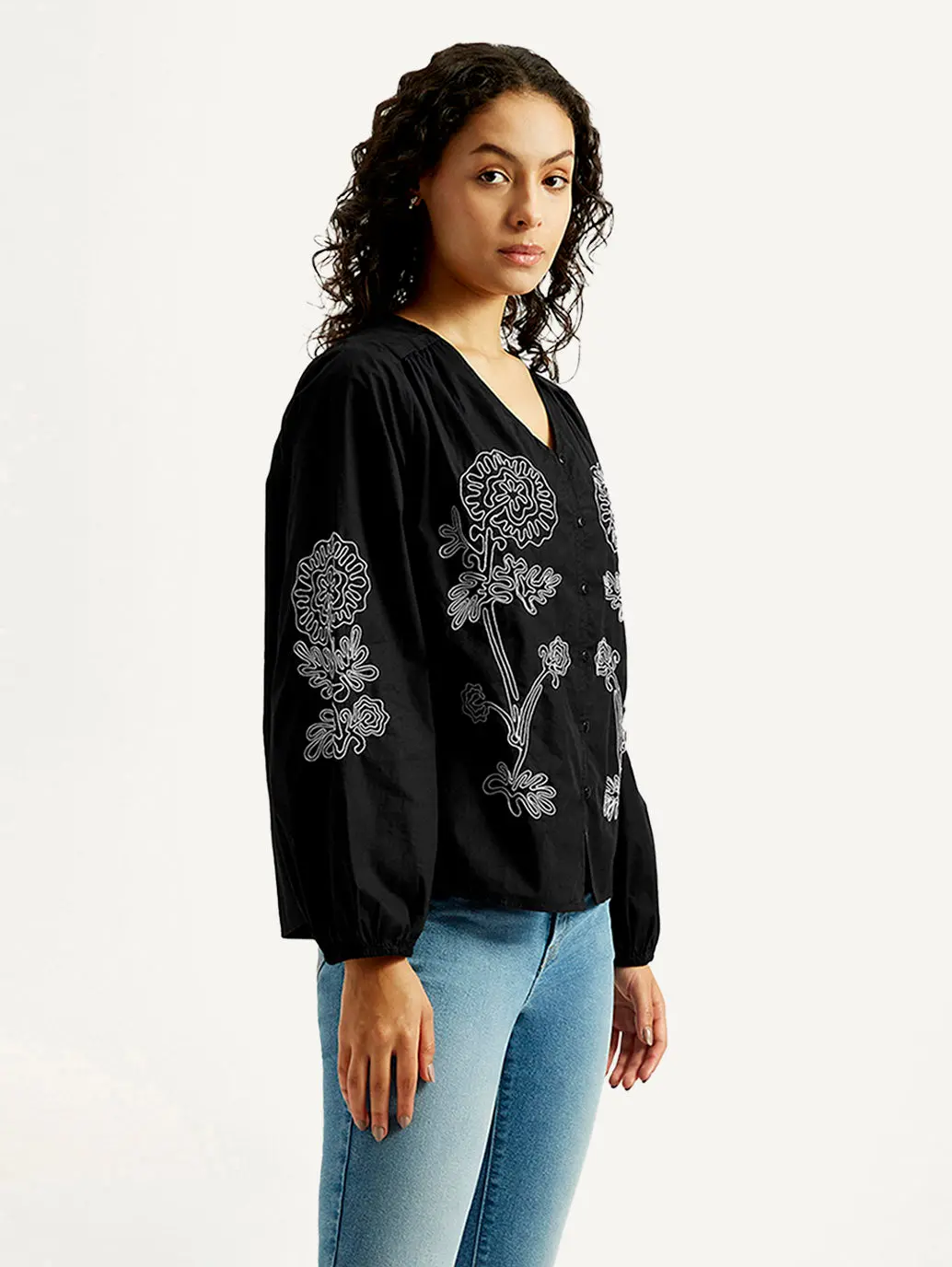 Women's Floral Black V-Neck Top 3
