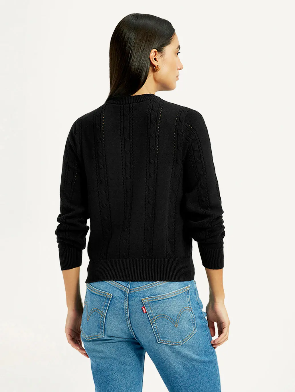 Women's Self Design Black Round Neck Sweater 4