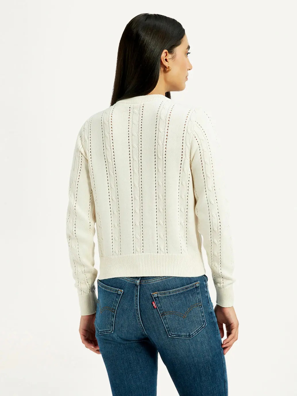Women's Self Design Cream Round Neck Sweater 2
