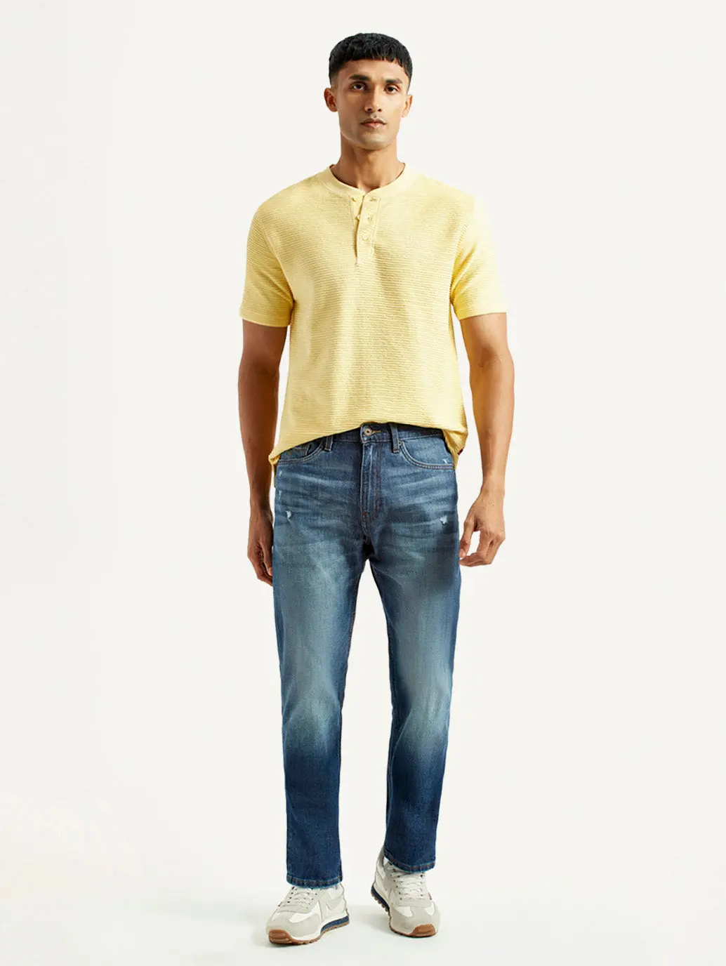 Men's 505 Blue Straight Fit Mid Rise Jeans 1