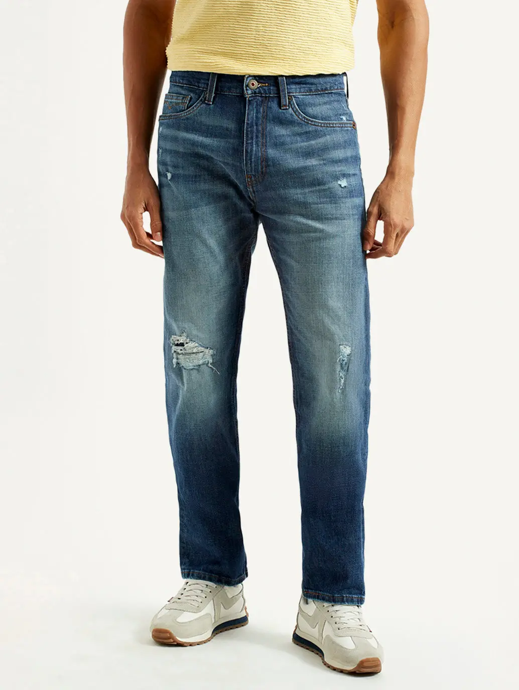 Men's 505 Blue Straight Fit Mid Rise Jeans 3