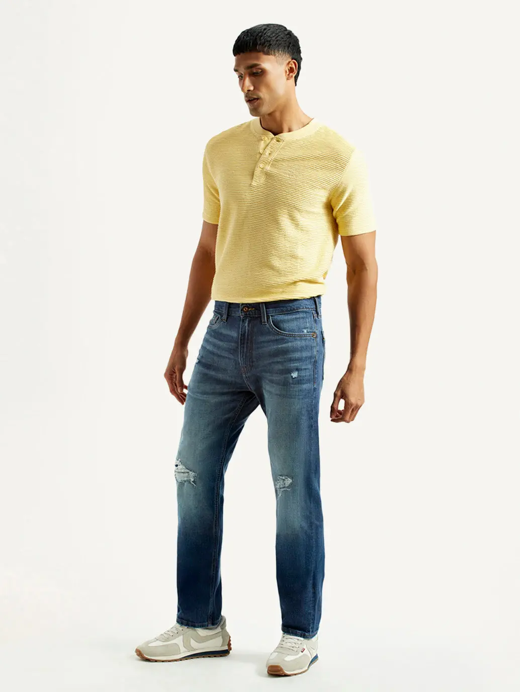 Men's 505 Blue Straight Fit Mid Rise Jeans 7