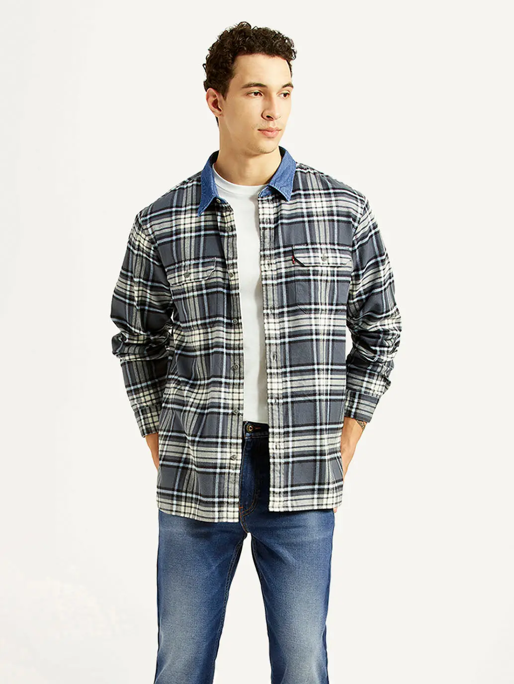 Men's Checkered Grey Relaxed Fit Flannel Shirt 1