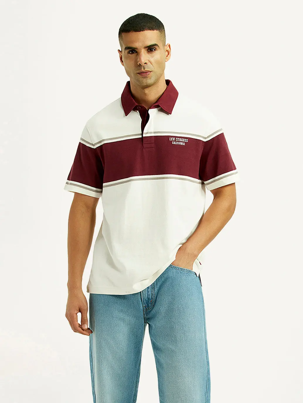 Men's Striped Off White Polo T-Shirt 1