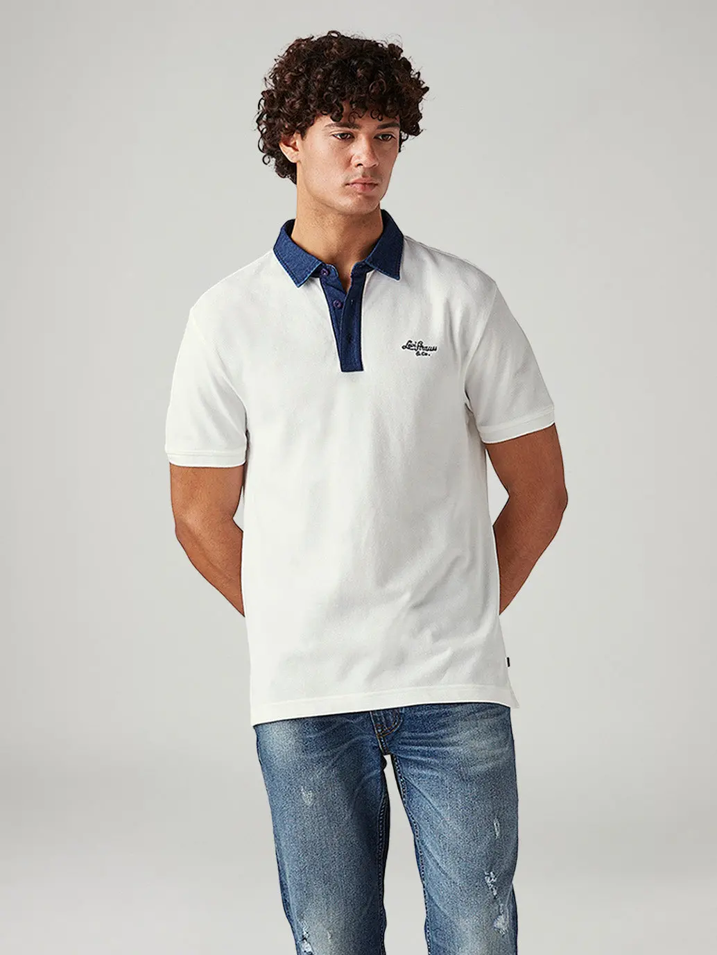 Men's Colorblock White Slim Fit Pique Polo T-Shirt 1