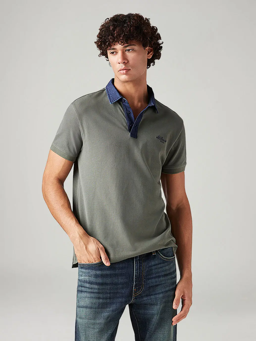Men's Colorblock Grey Slim Fit Pique Polo T-Shirt 1