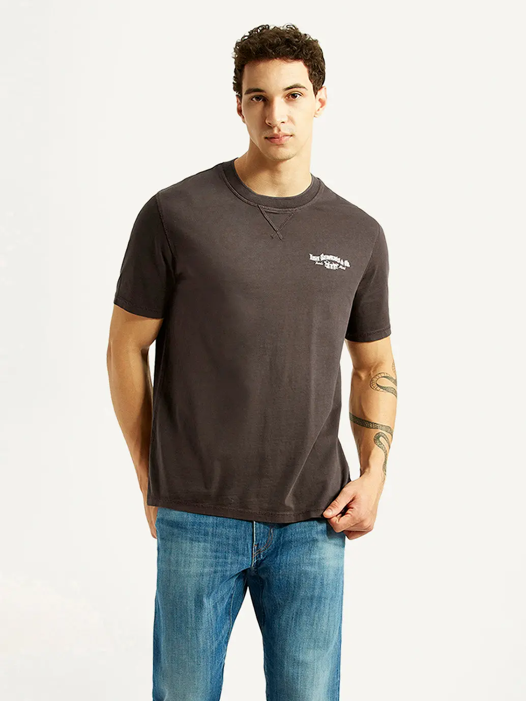 Men's Brand Logo Brown Crew Neck T-Shirt 1