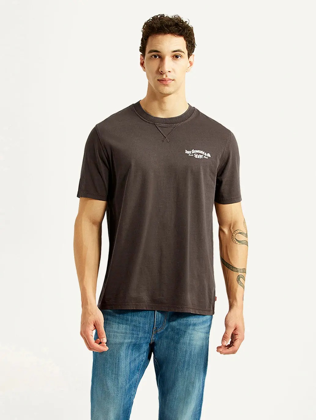 Men's Brand Logo Brown Crew Neck T-Shirt 5