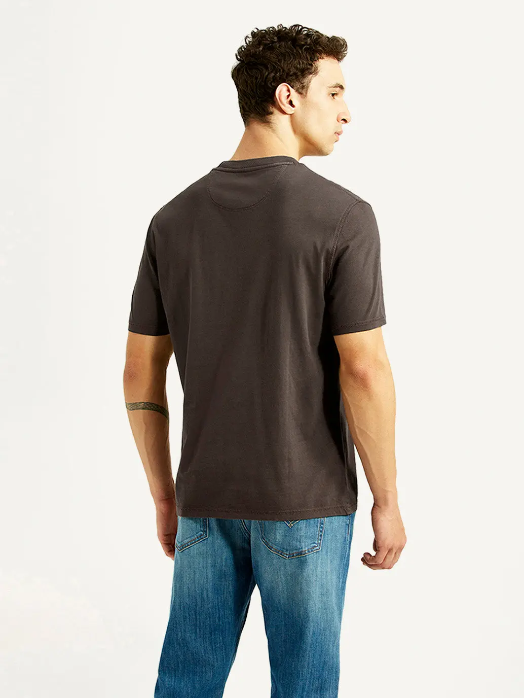 Men's Brand Logo Brown Crew Neck T-Shirt 2