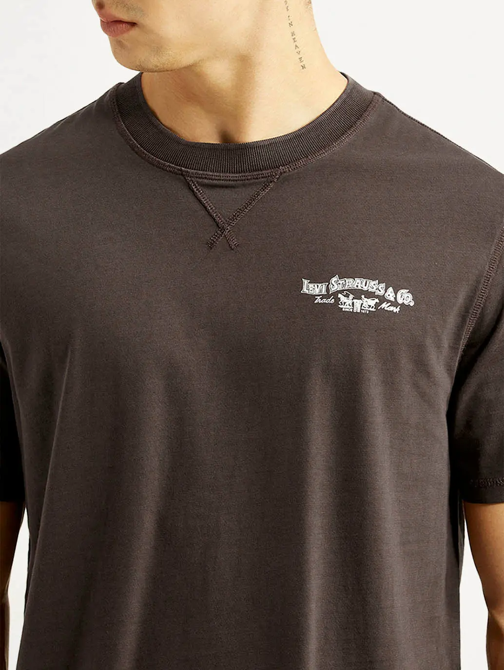 Men's Brand Logo Brown Crew Neck T-Shirt 3