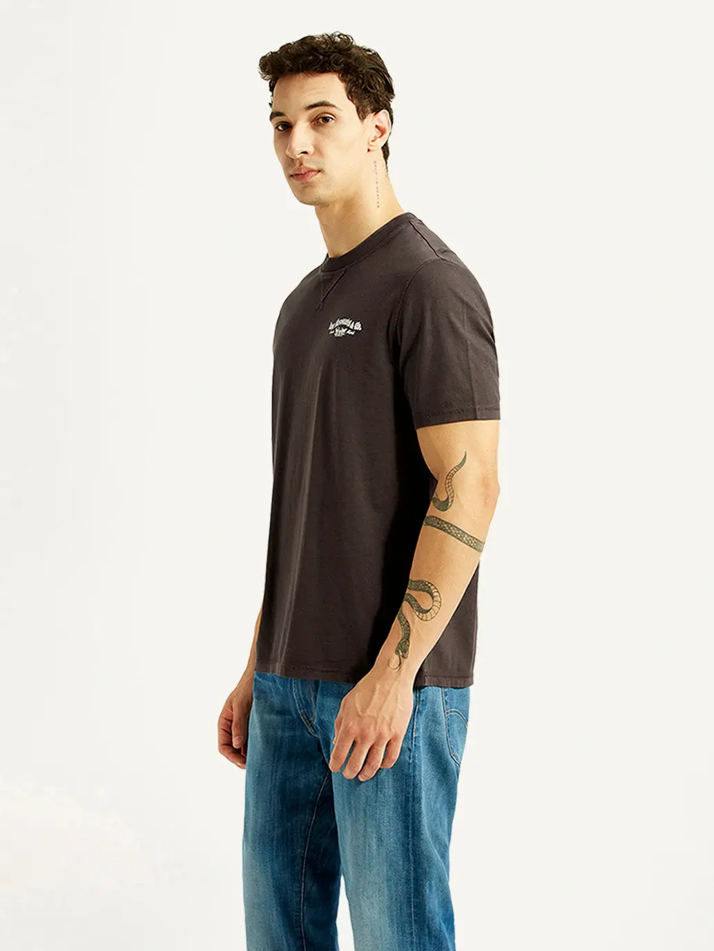 Men's Brand Logo Brown Crew Neck T-Shirt 4
