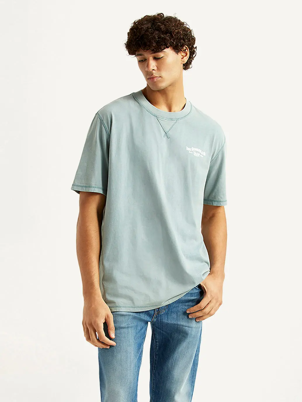 Men's Brand Logo Light Blue Crew Neck T-Shirt 1