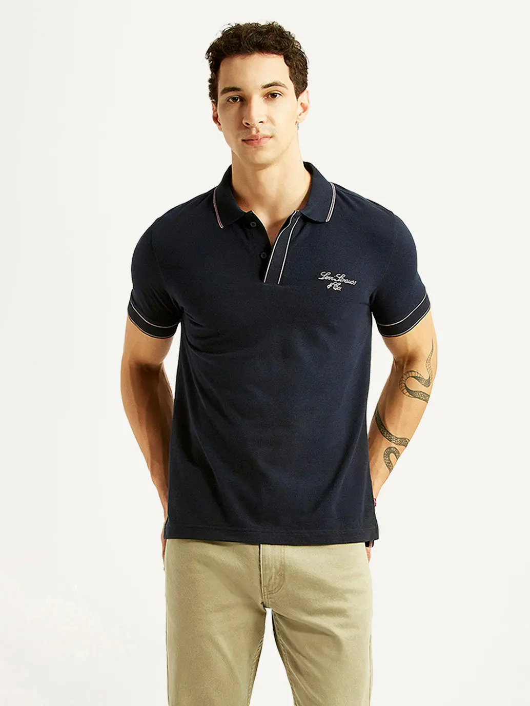 Men's Brand Logo Navy Slim Fit Polo T-Shirt 1