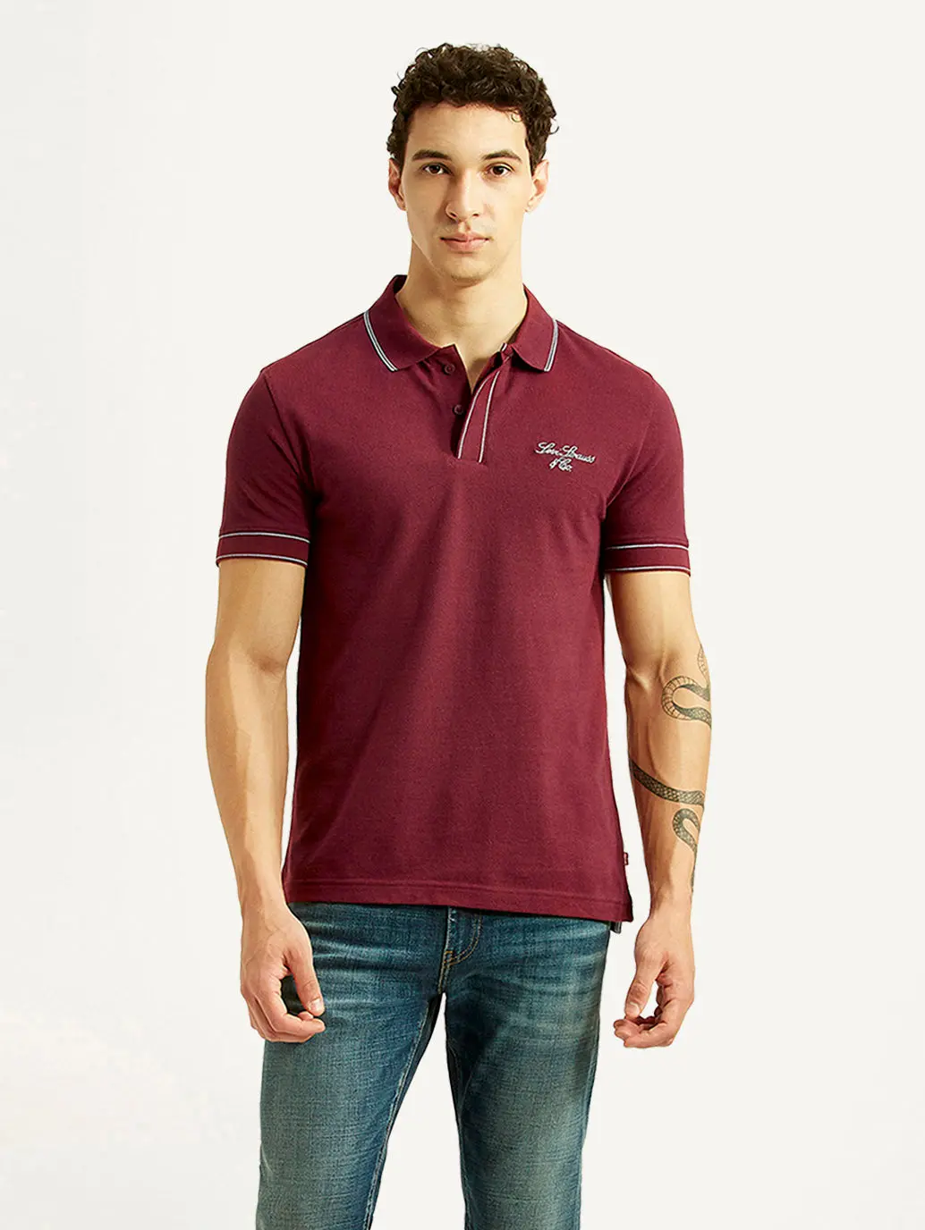 Men's Brand Logo Maroon Slim Fit Polo T-Shirt 1