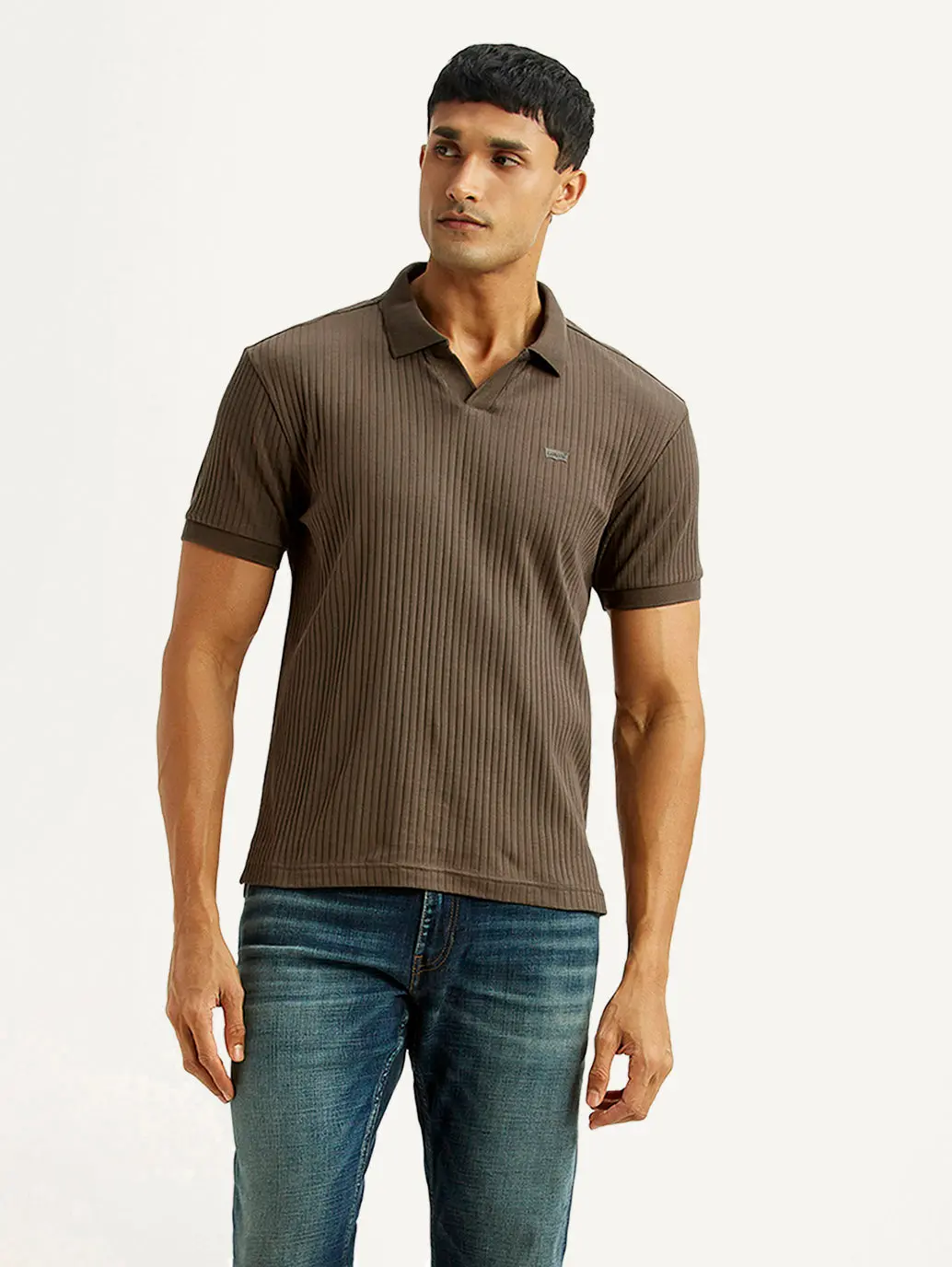 Men's Textured Brown Slim Fit Polo T-Shirt 1