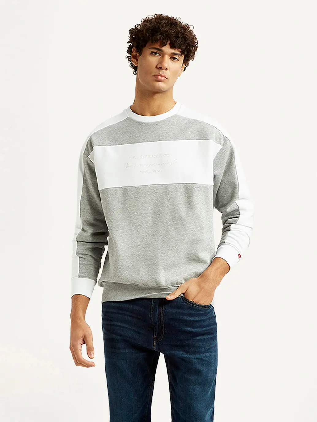 Men's Colorblock Grey Crew Neck Sweatshirt 1