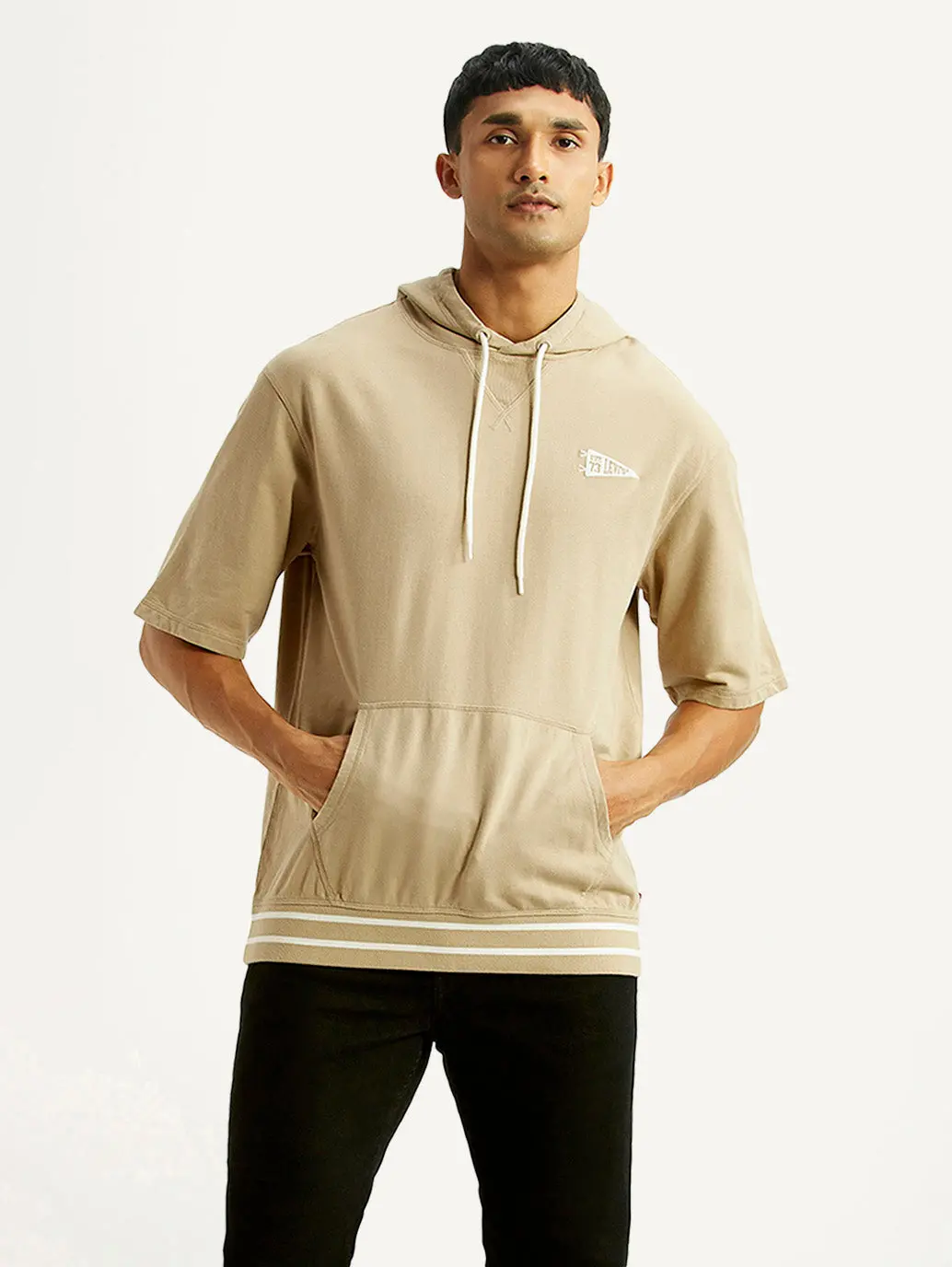 Men's Solid Beige Hooded Sweatshirt 1