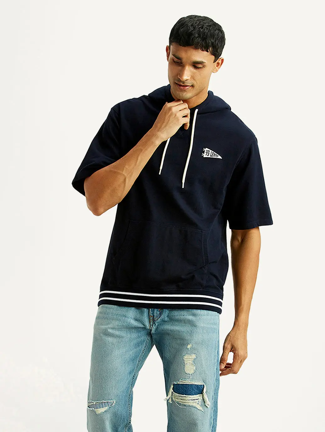 Men's Solid Navy Hooded Sweatshirt 1