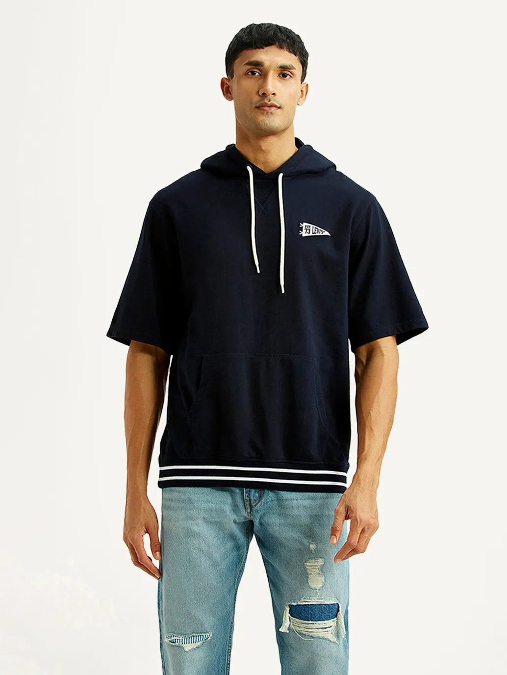 Men's Solid Navy Hooded Sweatshirt 5