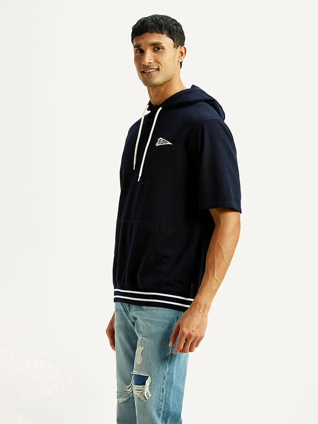 Men's Solid Navy Hooded Sweatshirt 3