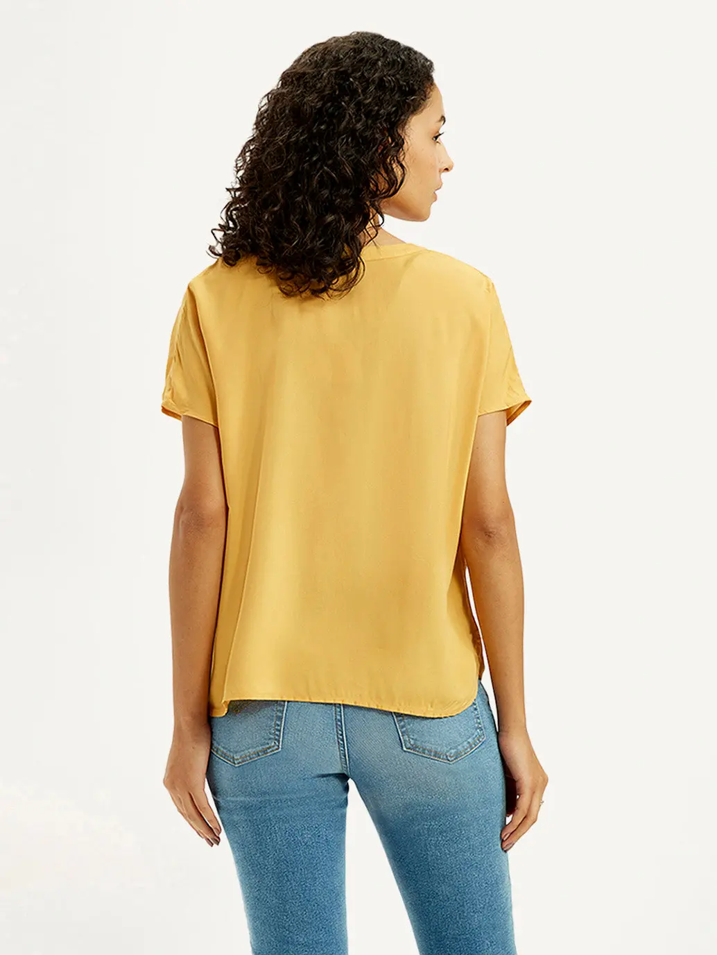 Women's Solid Mustard Split Neck Top 3