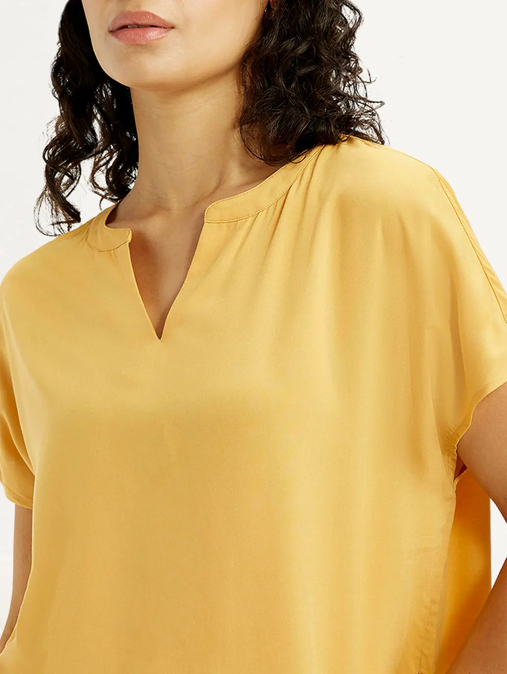 Women's Solid Mustard Split Neck Top 5