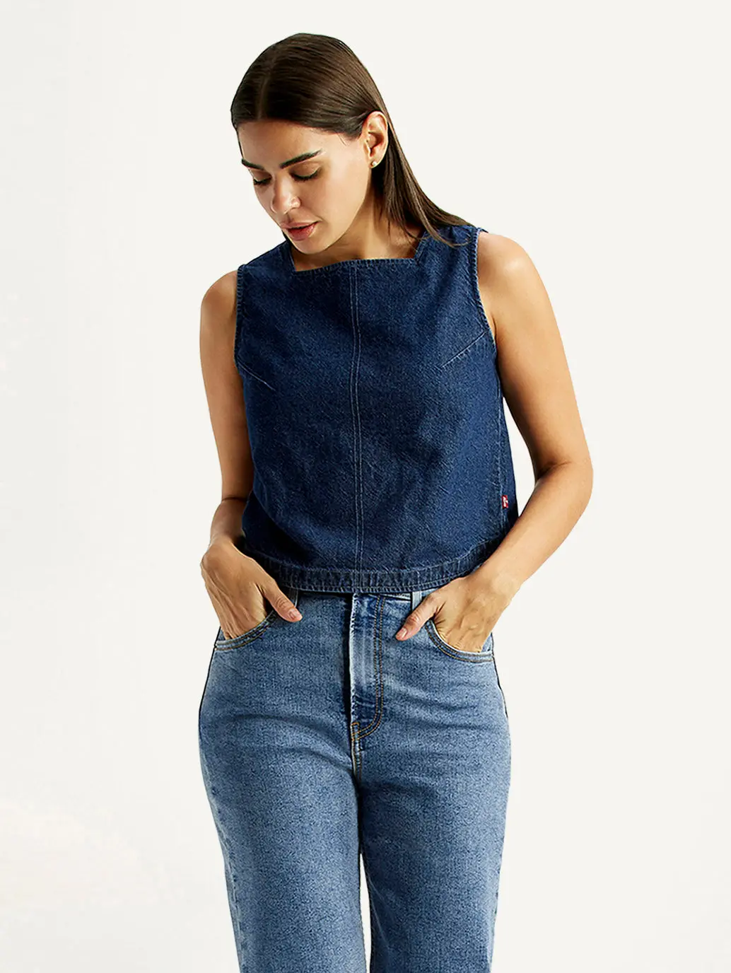 Women's Solid Indigo Square Neck Top 1