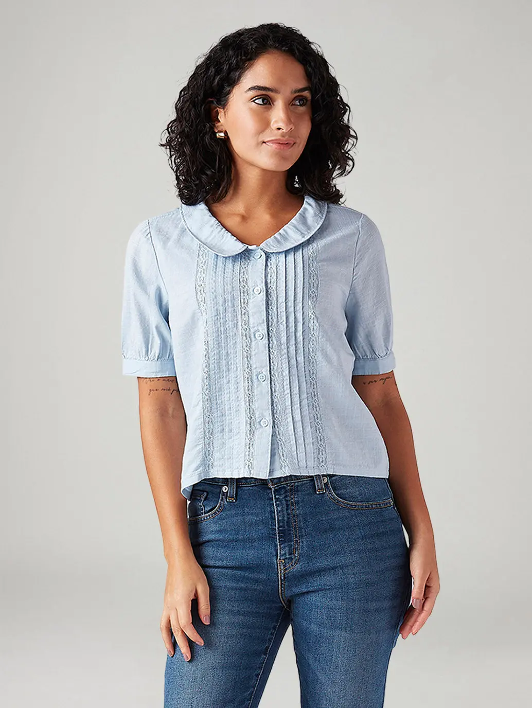 Women's Lace Regular Fit Peter Pan Collar Shirt 1
