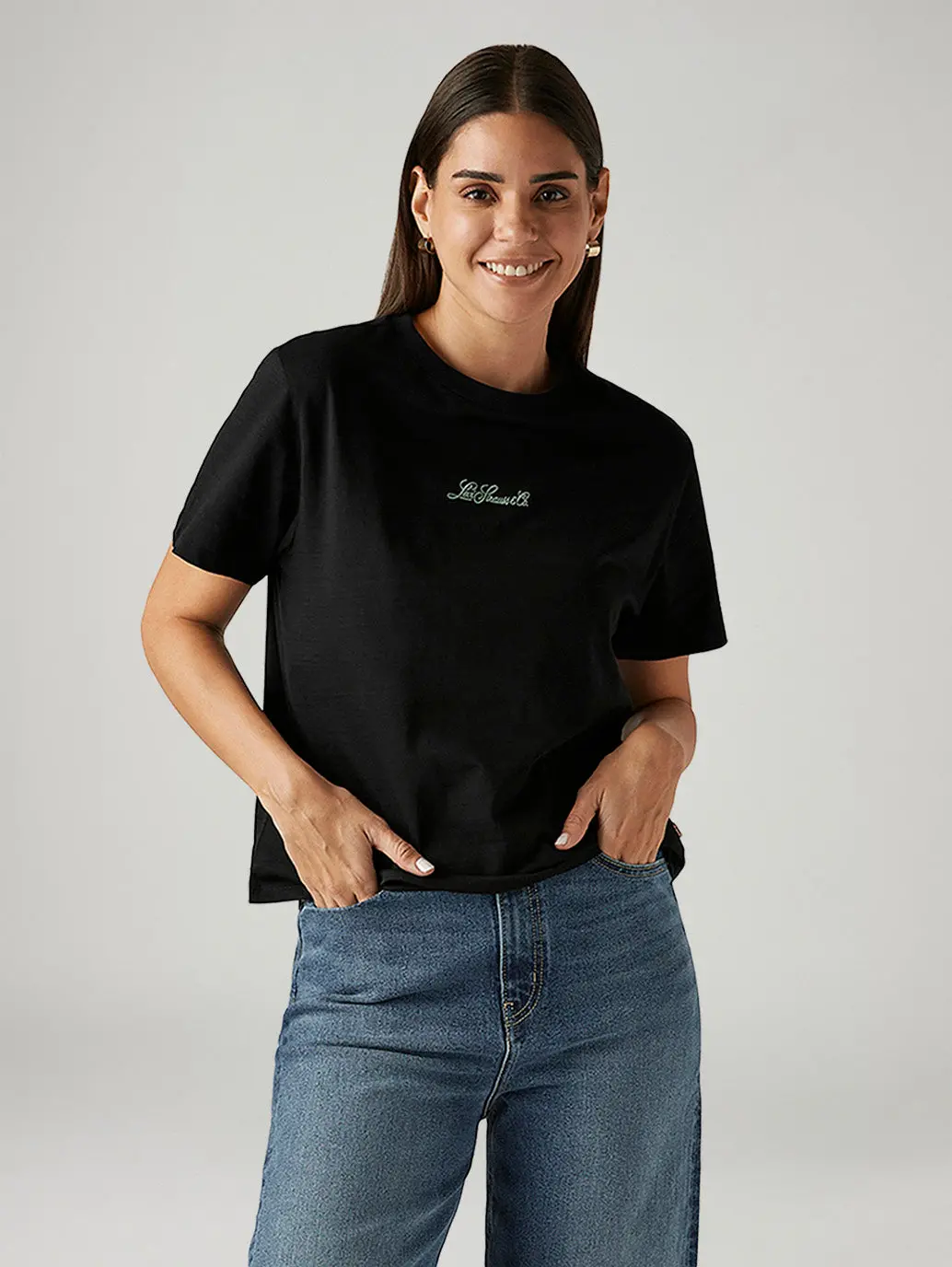 Women's Solid Black Relaxed Fit T-Shirt 1