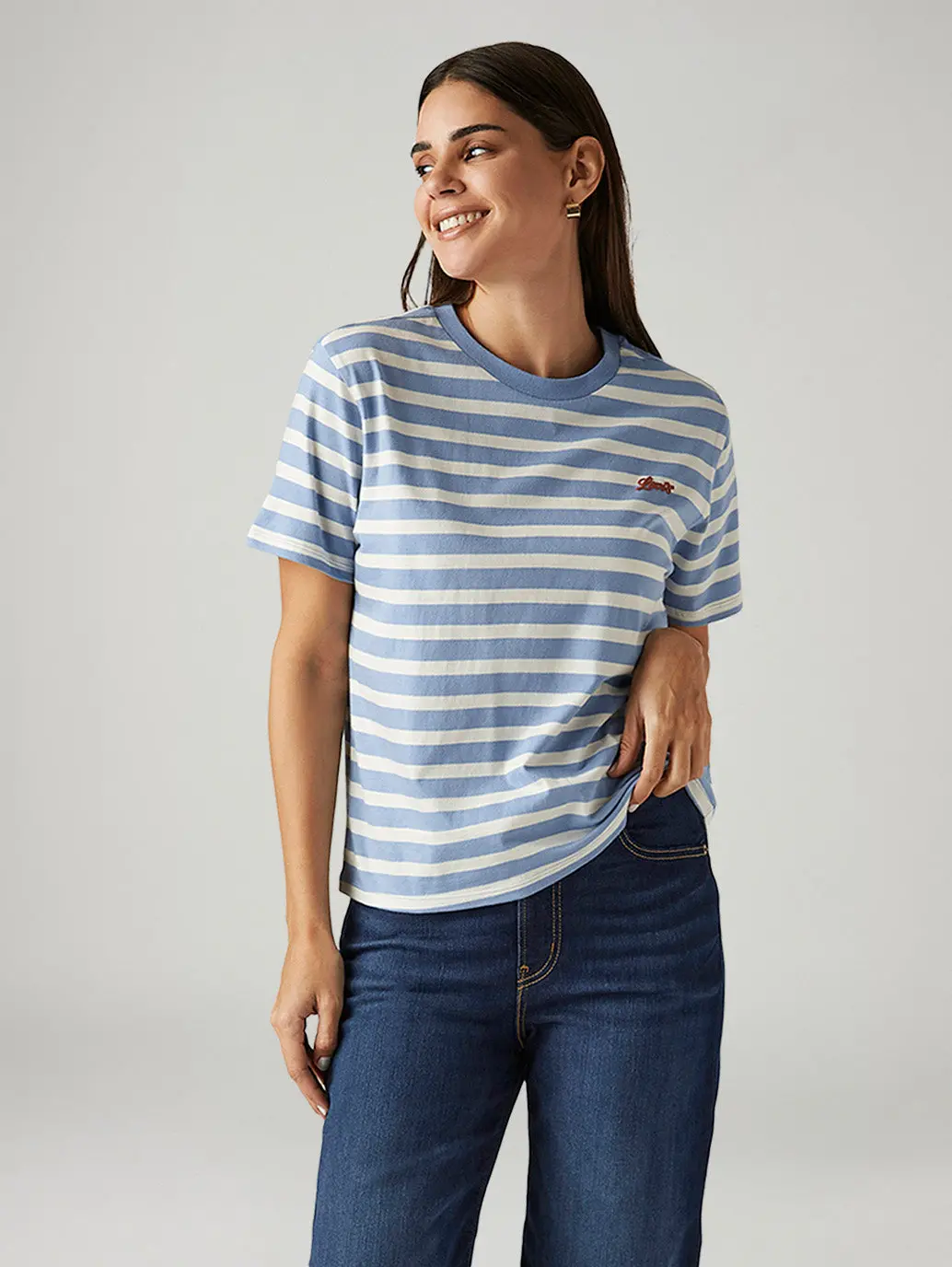 Women's Striped Light Blue Relaxed Fit T-Shirt 1