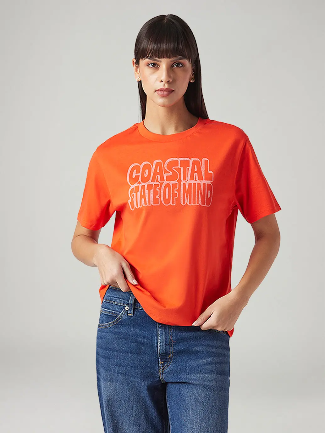 Women's Typography Printed Relaxed Fit T-Shirt 1