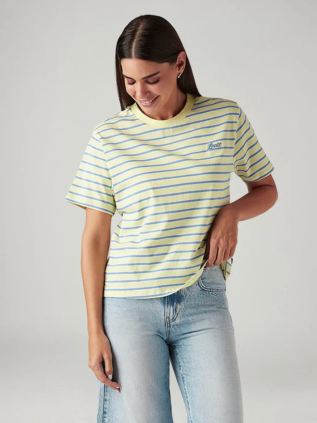 Women's Striped Yellow Relaxed Fit T-Shirt 1