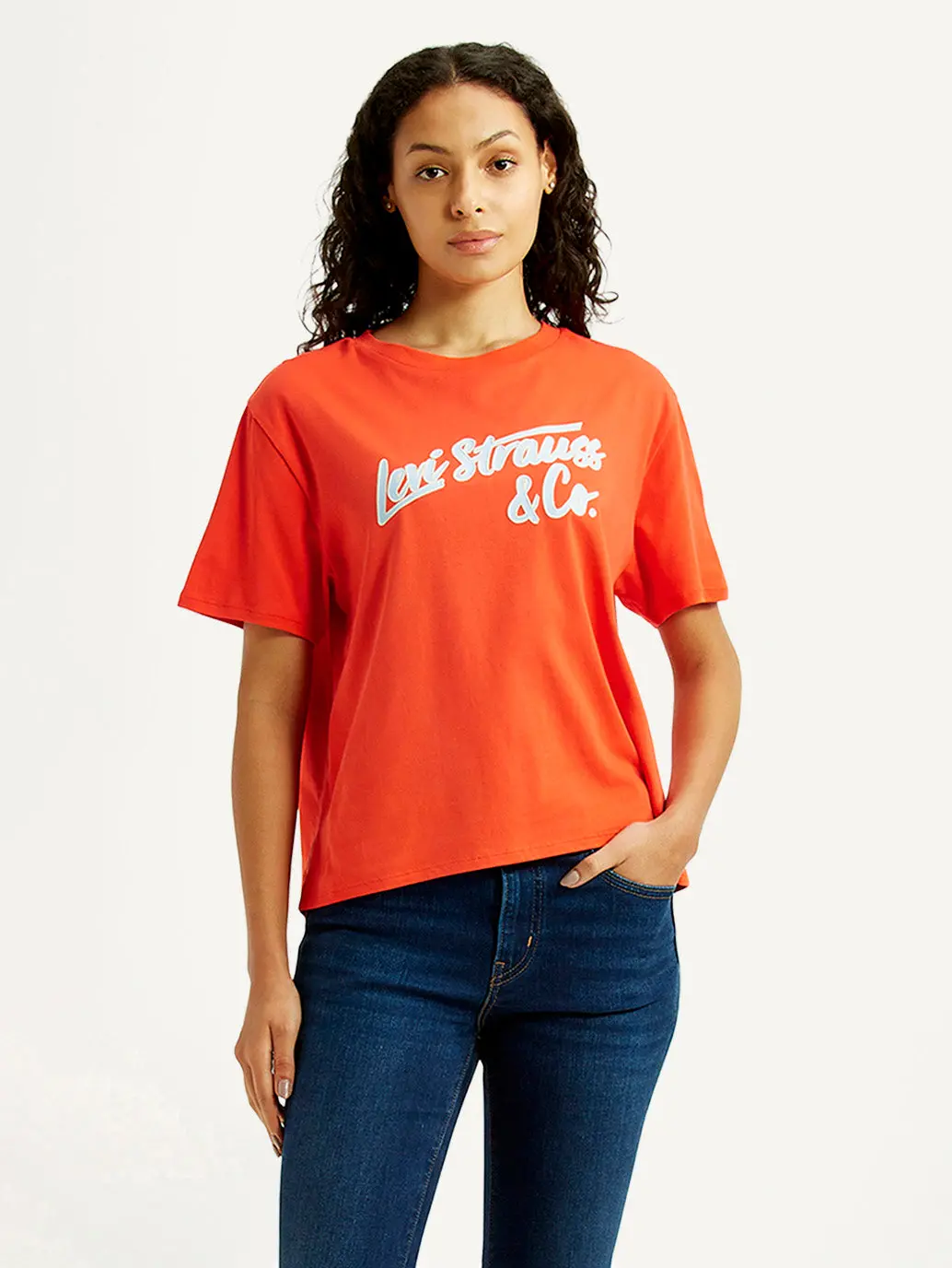 Women's Brand Logo Orange Relaxed Fit T-Shirt 1