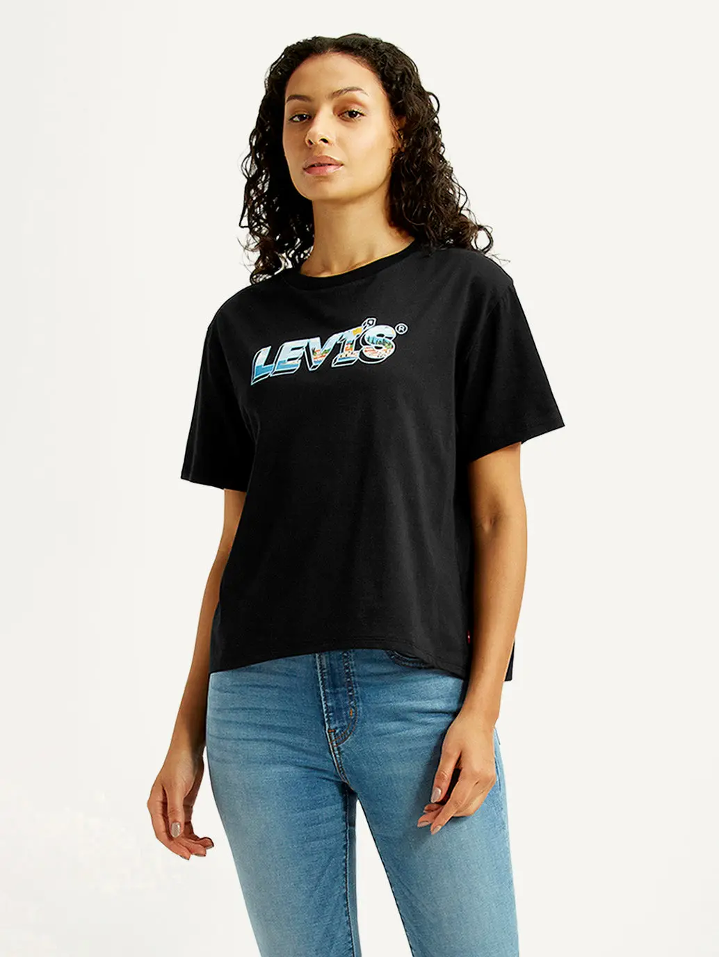 Women's Brand Logo Black Relaxed Fit T-Shirt 1