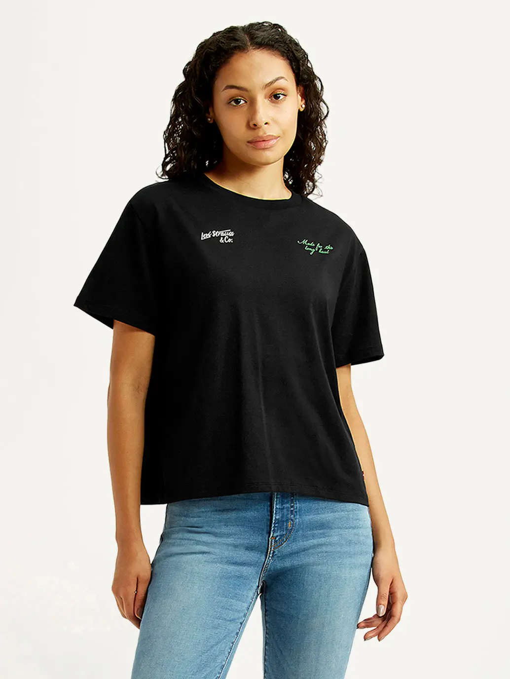 Women's Solid Black Relaxed Fit T-Shirt 1