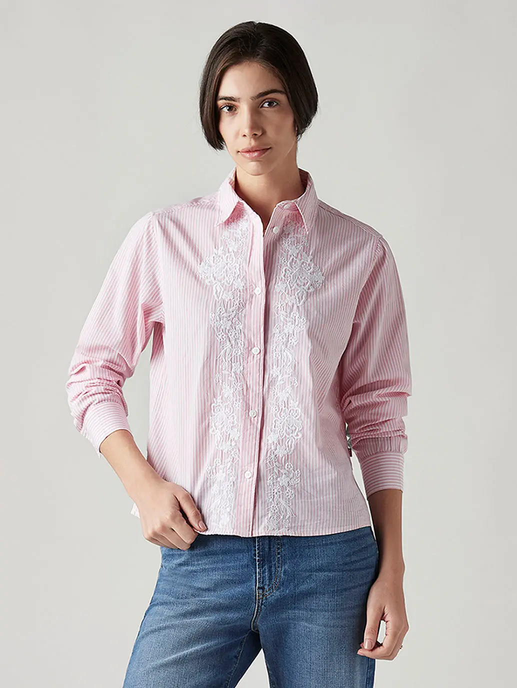 Women's Striped Regular Fit Embroidered Shirt 1