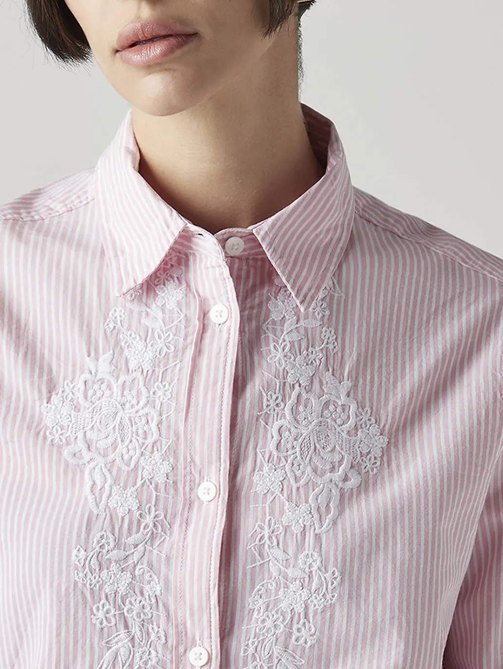 Women's Striped Regular Fit Embroidered Shirt 4