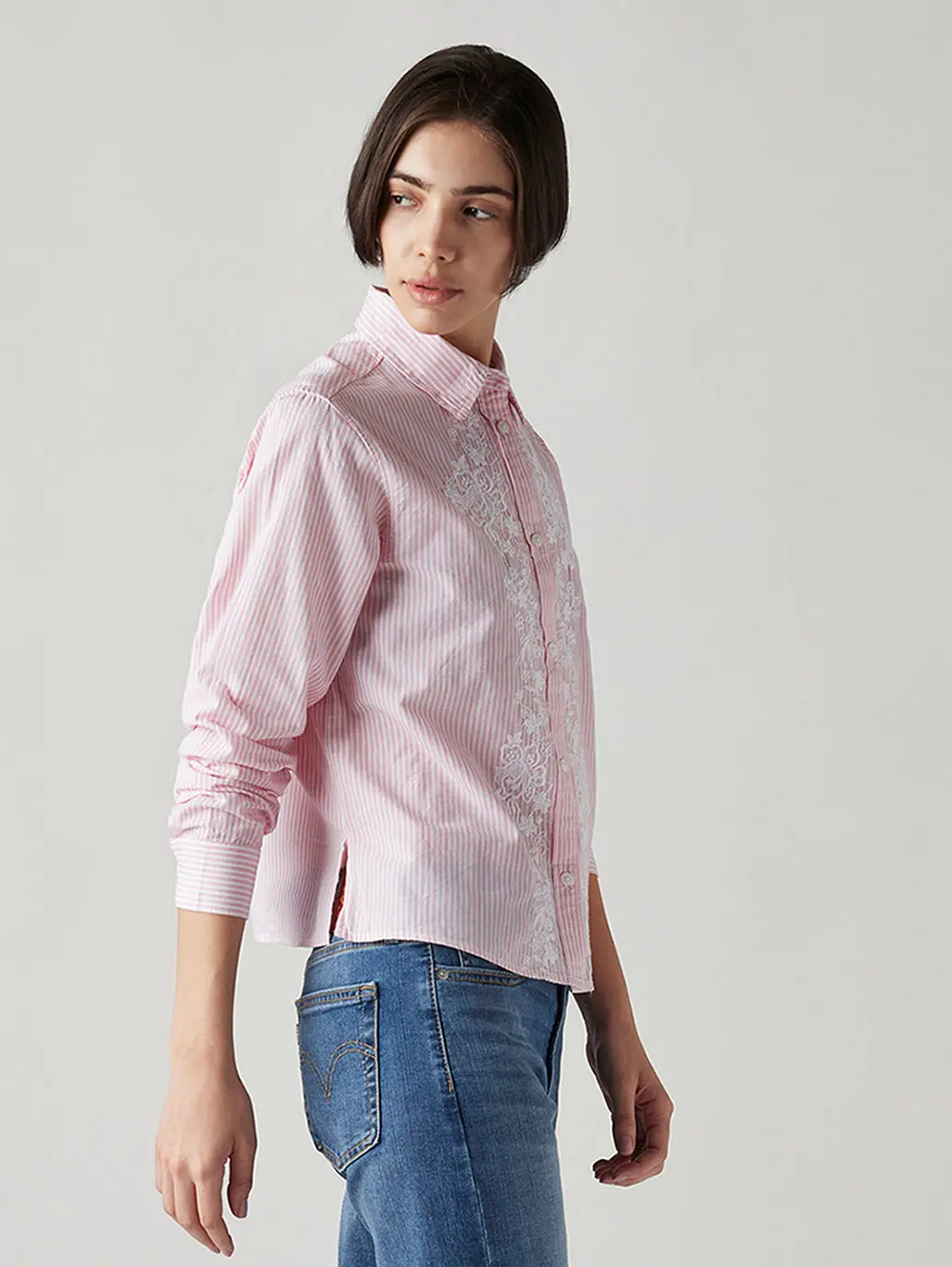Women's Striped Regular Fit Embroidered Shirt 3