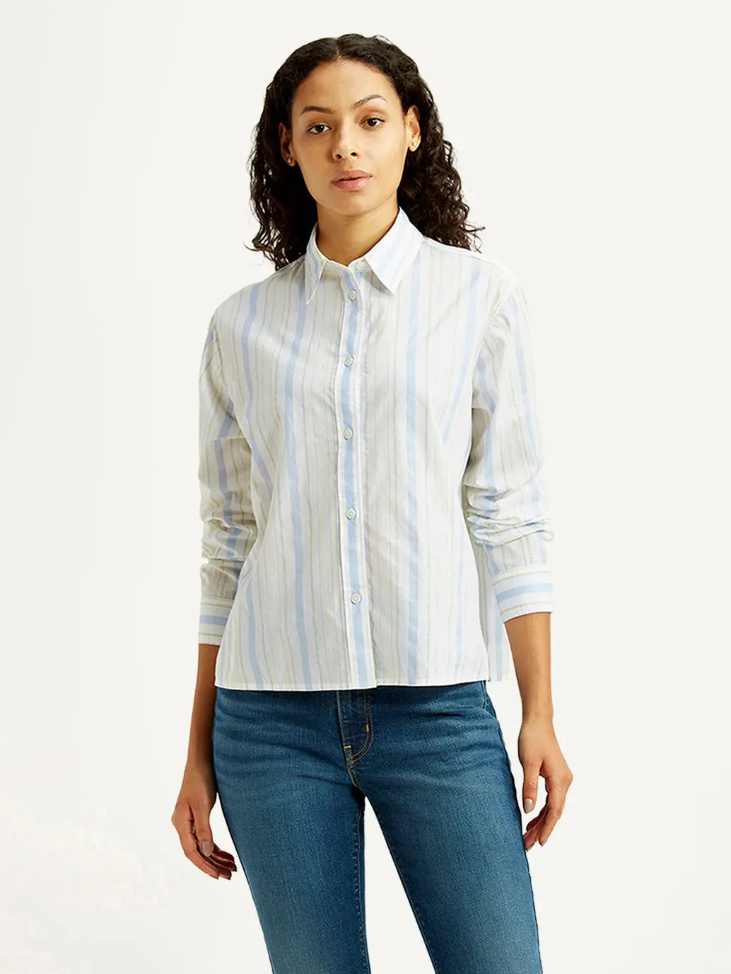 Women's Striped White Relaxed Fit Poplin Shirt 1