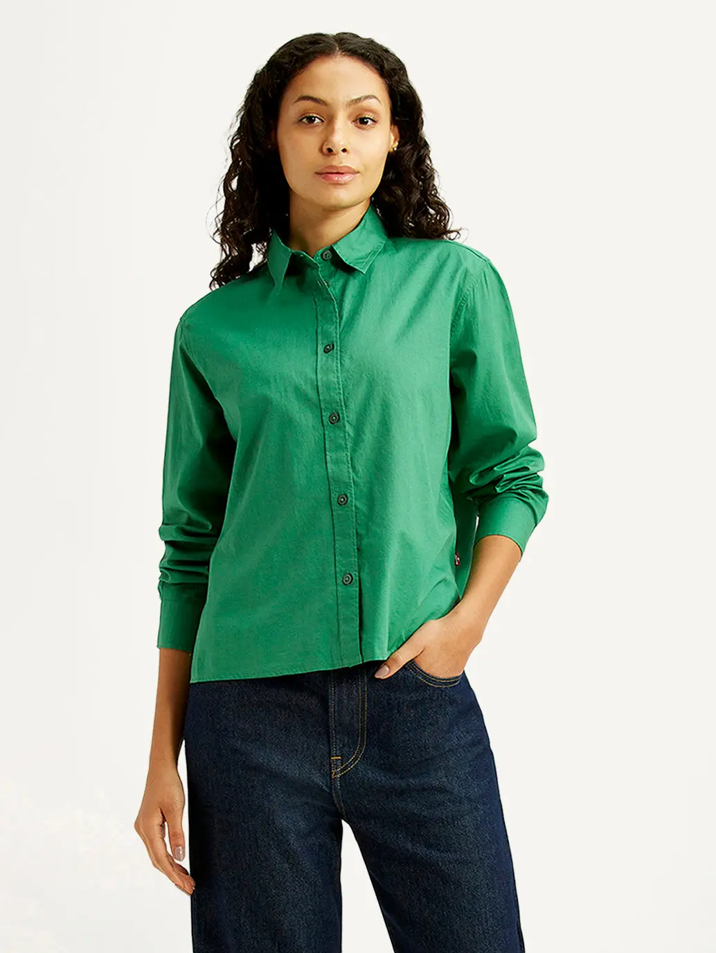 Women's Solid Green Relaxed Fit Poplin Shirt 1